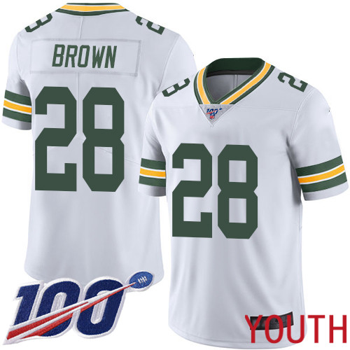 Green Bay Packers Limited White Youth 28 Brown Tony Road Jersey Nike NFL 100th Season Vapor Untouchable